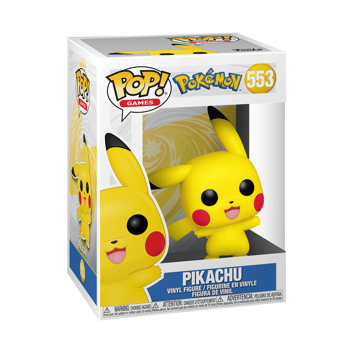 Funko Pop! Pokemon Pikachu Waving #553 — official in-box front view