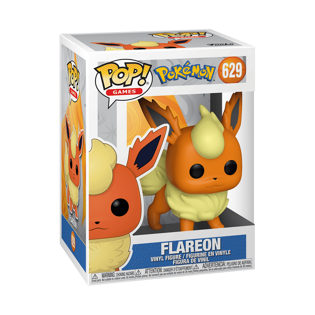 Funko Pop! Pokemon Flareon #629 — official in-box front view