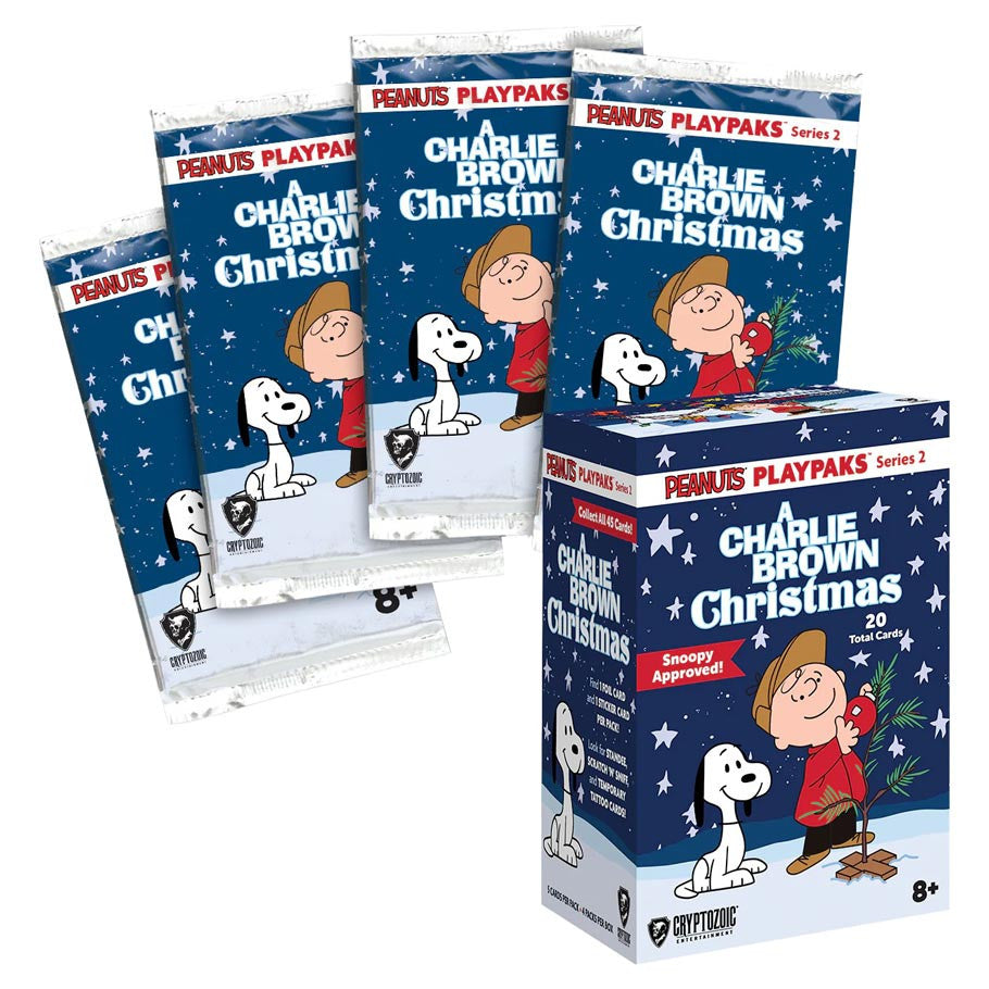PlayPaks Peanuts A Charlie Brown Christmas Blaster Box and card contents