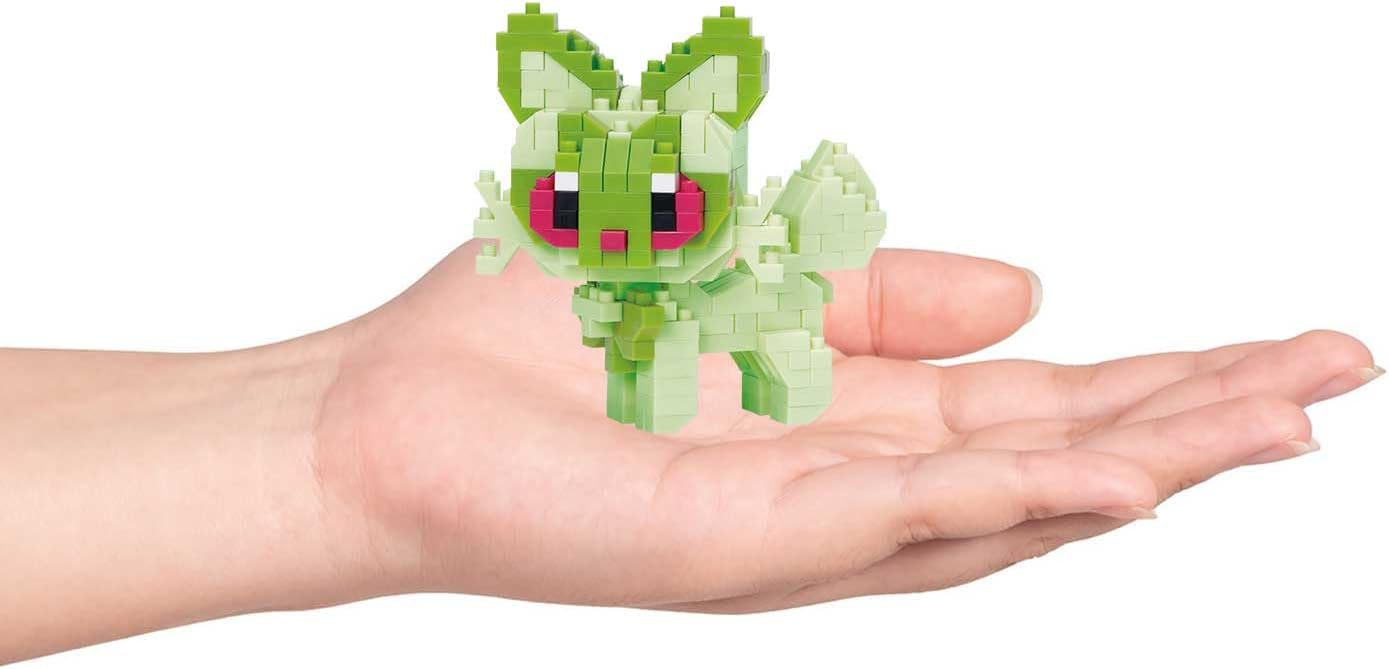 Nanoblock Pokémon Sprigatito in hand - view 07 | Savvy Hobbyist