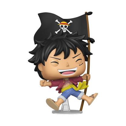 One Piece Monkey D. Luffy with Flag Funko Pop 2214 Entertainment Earth Exclusive glam view - view 02 | Savvy Hobbyist