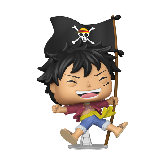 One Piece Monkey D. Luffy with Flag Funko Pop 2214 Entertainment Earth Exclusive glam view - view 02 | Savvy Hobbyist